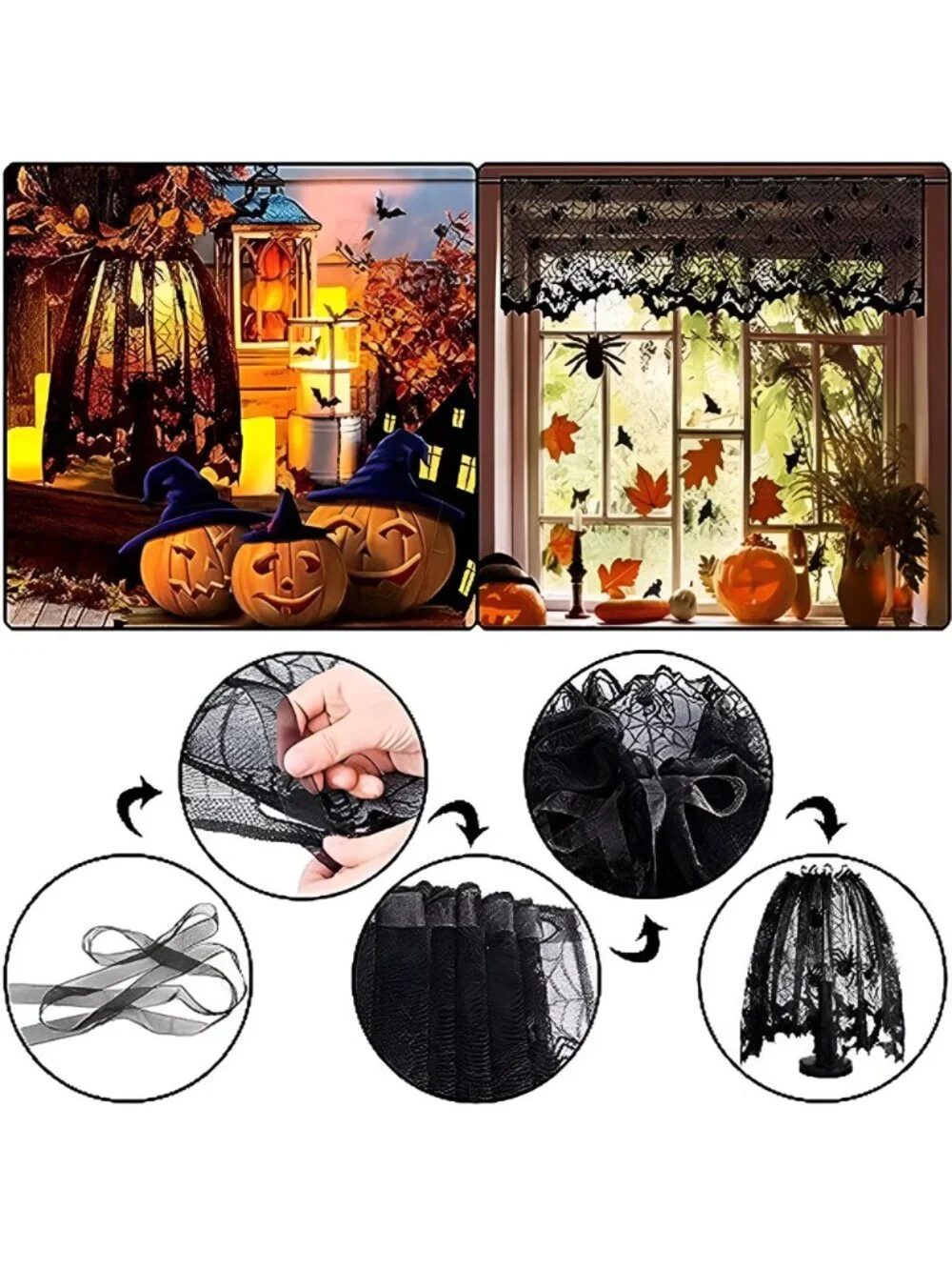 5Pack Halloween Spiderweb Tablecloth Runner Fireplace Scarf Lampshade Bats